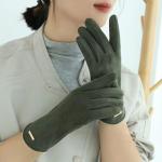 Khakifarbene Fingerhandschuhe mit Reißverschluss für Damen für den für den Winter 