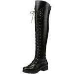 Schwarze Vintage High-Heel Stiefel mit Schnürsenkel aus Veloursleder rutschfest für Damen Größe 37 für den für den Winter 