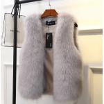 Anthrazitfarbene Oversize Atmungsaktive V-Ausschnitt Fellwesten mit Fuchs-Motiv aus Pelz für Damen Größe 4 XL Große Größen für den für den Winter 