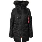 Schwarze Alpha Industries Inc. Jacken mit Fellkapuze mit Reißverschluss aus Polyamid mit Kapuze für Damen Größe S für den für den Winter 