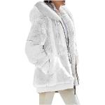 Weiße Unifarbene Color Blocking Mini Fleecejacken mit Kapuze mit Reißverschluss aus Fleece mit Kapuze für Damen Größe L Große Größen für Partys für den für den Winter 