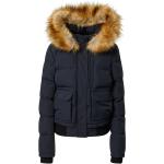 Reduzierte Mitternachtsblaue Gesteppte Superdry Everest Stehkragen Jacken mit Fellkapuze mit Reißverschluss mit Kapuze für Damen Größe L für den für den Winter 