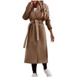 Braune Elegante Maxi Trenchcoats lang mit Gürtel aus Kunstfell für Damen Größe L Große Größen für den für den Winter 