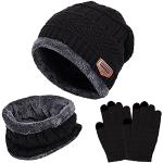 Schwarze Mütze Schal Handschuh Sets für Kinder aus Fleece für Babys für den für den Winter 