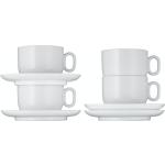 Weiße Cappuccino-Sets mit Kaffee-Motiv aus Porzellan 4-teilig 
