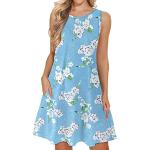 Reduzierte Hellblaue Blumenmuster Casual Ärmellose Sommerkleider aus Polyester für Damen Größe XL für den für den Sommer 
