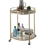 Goldene Moderne Runde Teewagen matt aus Glas mit Rollen Breite 50-100cm, Höhe 50-100cm, Tiefe 50-100cm 