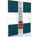 Wohnwand Blaugrün - Individuelle Designer-Regalwand: Schubladen in Terrakotta & Türen in Blaugrün - Hochwertige Materialien - 190 x 233 x 34 cm, Konfigurator