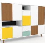 Wohnwand Weiß - Individuelle Designer-Regalwand: Schubladen in Weiß & Türen in Weiß - Hochwertige Materialien - 190 x 130 x 47 cm, Konfigurator