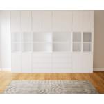 Wohnwand Weiß - Individuelle Designer-Regalwand: Schubladen in Weiß & Türen in Weiß - Hochwertige Materialien - 305 x 232 x 34 cm, Konfigurator