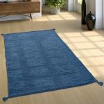 Reduzierte Blaue Moderne Paco Home Organische Kelim Teppiche aus Baumwolle 80x150 