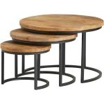Braune Industrial Möbel Exclusive Runde Beistelltische Holz lackiert aus Massivholz Breite 50-100cm, Höhe 0-50cm, Tiefe 50-100cm 3-teilig 