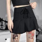 Schwarze Skater Mini Faltenröcke aus Wolle für Damen Größe L 
