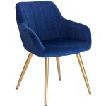 Woltu Esszimmerstuhl (1 Stück), Küchenstuhl Polsterstuhl Sessel mit Armlehne, Sitzfläche aus Samt, Gold Beine aus Metall, Blau, blau