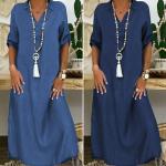 Blaue Casual V-Ausschnitt Sommerkleider aus Denim für Damen Große Größen für den für den Sommer 