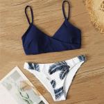 Marineblaue Blumenmuster Push Up Bikinis aus Polyester gepolstert für starken Halt für Damen Größe M 