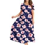Blumenmuster Casual Kurzärmelige Maxi Plisseekleider für Damen Größe XXL für den für den Sommer 