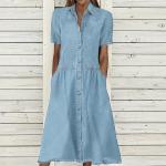 Blaue Oversize Ärmellose V-Ausschnitt Freizeitkleider aus Baumwolle für Damen Größe XXL 
