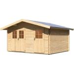 Woodfeeling Blockbohlenhäuser imprägniert aus Massivholz mit Satteldach Blockbohlenbauweise 