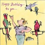 Woodmansterne Geburtstagskarte für Frauen / Mädchen – "Pretty Polly" Dame & Papageien – umweltfreundlich und recycelbar