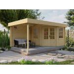Reduzierte WoodTex 5-Eck-Gartenhäuser 19mm aus Massivholz mit Anbau Blockbohlenbauweise 