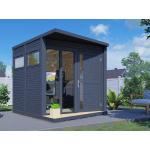 Reduzierte Anthrazitfarbene Moderne WoodTex Design-Gartenhäuser 19mm aus Holz mit Boden Elementbauweise 