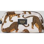 Sandfarbene Animal-Print Wouf Kosmetiktaschen mit Leopard-Motiv mit Reißverschluss aus Polyester für Damen 