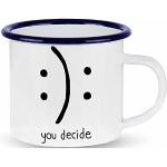 Marineblaue Emoji Smiley Kaffeebecher aus Emaille 
