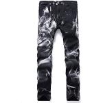 Schwarze Bestickte Punk Atmungsaktive Jeans mit Stickerei aus Denim maschinenwaschbar für Herren 