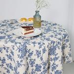 Blaue Vintage Runde Runde Tischdecken 140 cm aus Baumwolle 