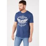 Blaue Oversize Kurzärmelige WRANGLER Rundhals-Ausschnitt T-Shirts aus Baumwolle für Herren Größe 3 XL für den für den Sommer 