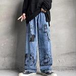 Bestickte Y2K Jeans mit Stickerei mit Reißverschluss aus Denim für Herren für den für den Herbst 
