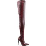 Burgundfarbene Animal-Print Spitze High-Heel Stiefel mit Reißverschluss in Breitweite aus PU für Damen Größe 40 