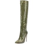 Dunkelgrüne Animal-Print Spitze High-Heel Stiefel mit Reißverschluss in Breitweite aus Gummi für Damen Größe 44 