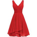 Rote Ärmellose Mini V-Ausschnitt Kurze Abendkleider aus Chiffon Handwäsche für Damen Größe 3 XL für Brautjungfern 