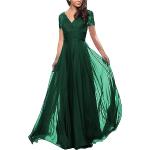 Smaragdgrüne Elegante Langärmelige Maxi V-Ausschnitt Kurze Abendkleider aus Chiffon für Damen Größe L Große Größen für Hochzeitsgäste für den für den Sommer 