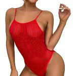 Rote Gestreifte Sexy Spitzenbodies aus Mesh für Damen Einheitsgröße zum Valentinstag 