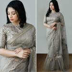 Graue Saris aus Taft für Damen zur Hochzeit 