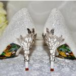 Silberne Bio Damenbrautschuhe mit Tiermotiv mit Glitzer mit Absatzhöhe 5cm bis 7cm für die Braut 