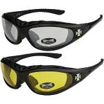 X-CRUZE 2er Pack Choppers 911 Sonnenbrillen Motorradbrille Sportbrille Radbrille - 1x Modell 02 (schwarz/annährend transparent) und 1x Modell 03 (schwarz/gelb getönt) - Modell 02 + 03 -