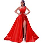 Rote Ärmellose Maxi V-Ausschnitt Lange Abendkleider mit Glitzer aus Satin für Damen Größe M für die Braut für den für den Winter 