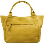 Gelbe Vintage X-Zone Lederhandtaschen mit Reißverschluss aus Glattleder mit Handyfach für Damen 