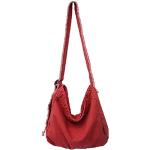 Rote Damenschultertaschen & Damenshoulderbags mit Reißverschluss aus Canvas 