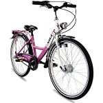 XB3 24 Zoll Mädchen-Kinder-Fahrrad Shimano Nabendynamo, 3 Gang Nabenschaltung, Rücktrittbremse, City-Damen-Bike, StVO, LED-Licht pink