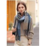 Reduzierte Blaue Karo Pashmina-Schals aus Wolle für Damen für den für den Winter 