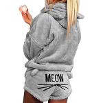 Reduzierte Graue Sexy Damenschlafanzüge & Damenpyjamas mit Katzenmotiv aus Fleece Größe XL für den für den Winter 