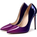 Violette Lack-Optik Pfennigabsatz High Heels & Stiletto-Pumps in Breitweite aus Lackleder für Damen Größe 44 