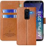 Braune Samsung Galaxy A6 Plus Hüllen 2018 Art: Flip Cases mit Bildern aus Leder mit Ständer für Herren 