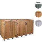 Braune Mendler Nachhaltige 3er-Mülltonnenboxen 201l - 300l aus Massivholz mit Deckel 