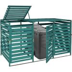 Dunkelgrüne Mendler 3er-Mülltonnenboxen 201l - 300l aus Massivholz mit Deckel 